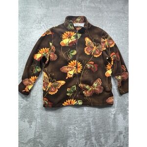 Malarkey Women's XL Butterfly Fleece Jacket Brown Full Zip Floral Print